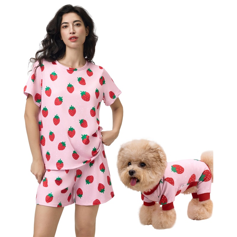 Xpudac Matching Dog And Owner Clothes Womens Pajama Set Loungewear Short Sleeve Tee And Shorts, Owner And Pet Pajamas Are Sold S