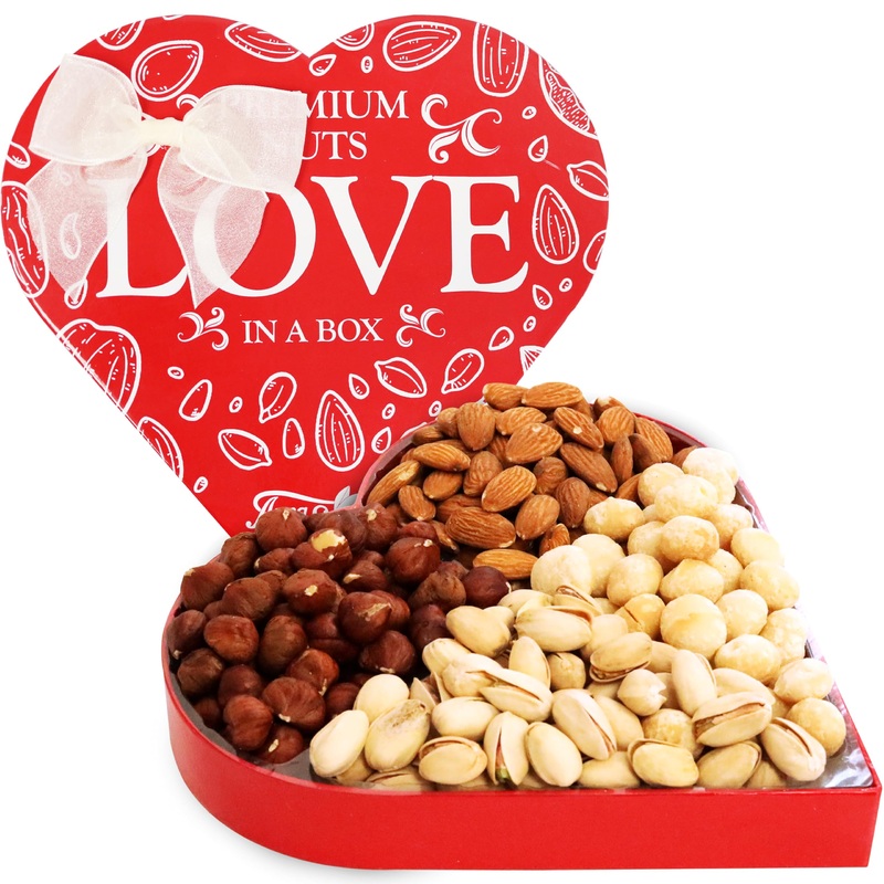 Anna And Sarah Premium Mixed Nuts Medium Size Heart Shaped Gift Basket Oregon Hazelnut-Almond-California Pistachios-Roasted Maca