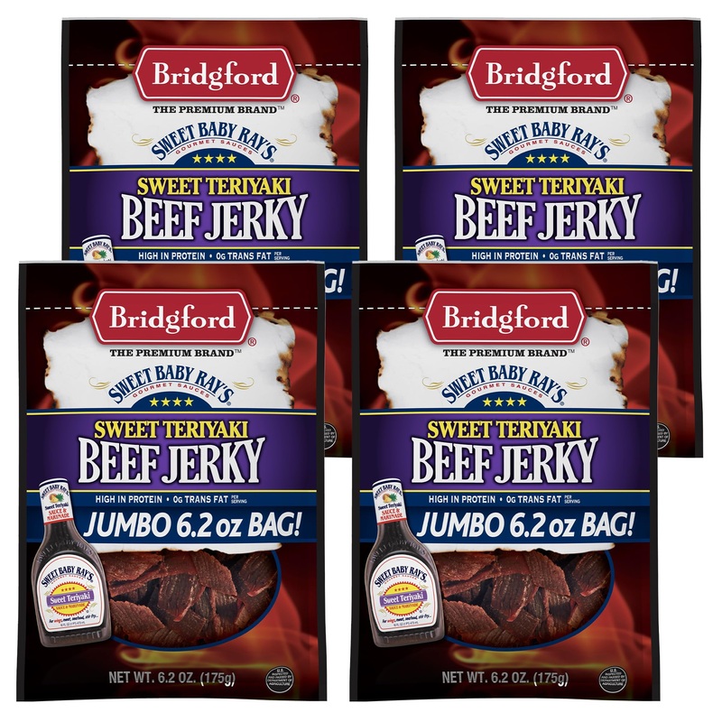 Bridgford Sweet Baby Rays Beef Jerky Sweet Teriyaki 6.2 Oz Pack Of 4 – High Protein Snacks For Low Carb And High Protein Diets –