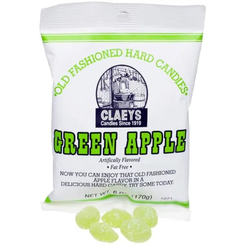 Claeys Hard Candy Drops Bags – Green Apple: 12-Piece Box