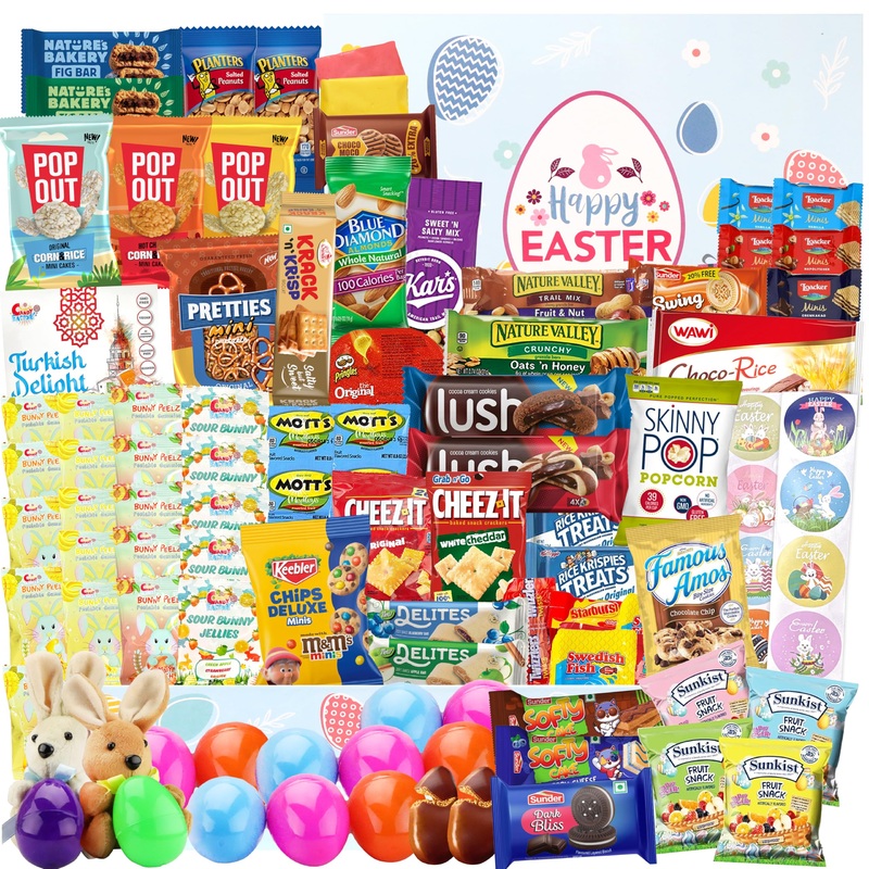Easter Snack Box (114 Count) Filled With Candy, Peelable Gummies, Treats, Bunny And More, Great Package For Family, Friends, Kid