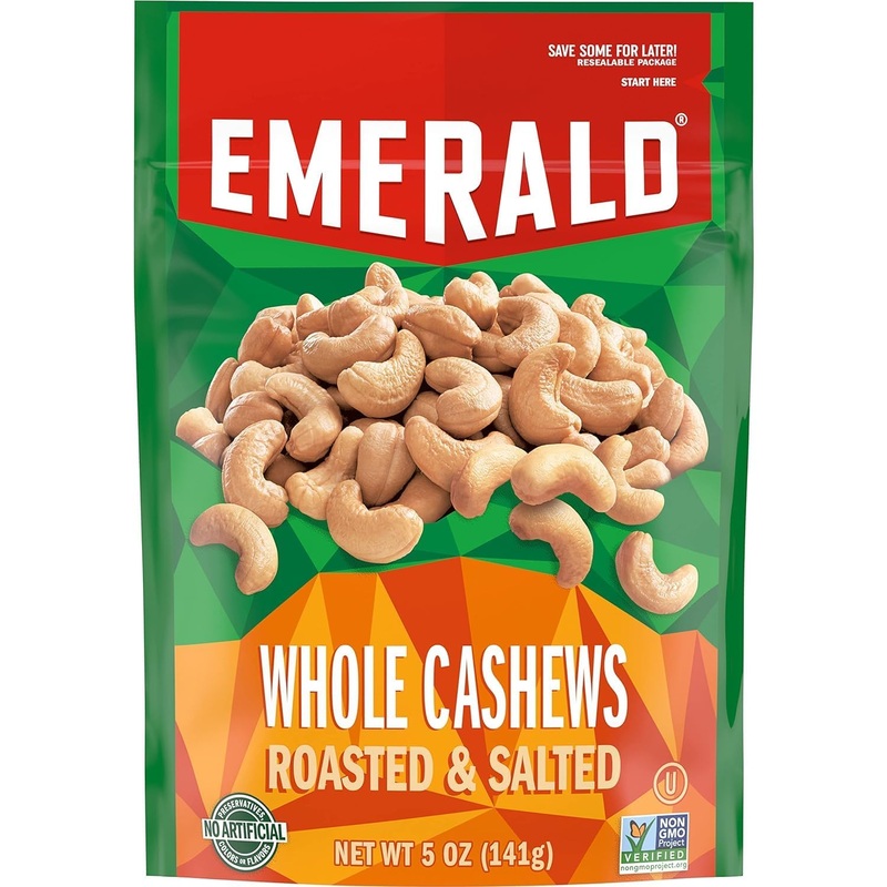 Emerald Nuts, Whole Cashews Roasted & Salted, 5 Oz Resealable Bag (Pack Of 3)