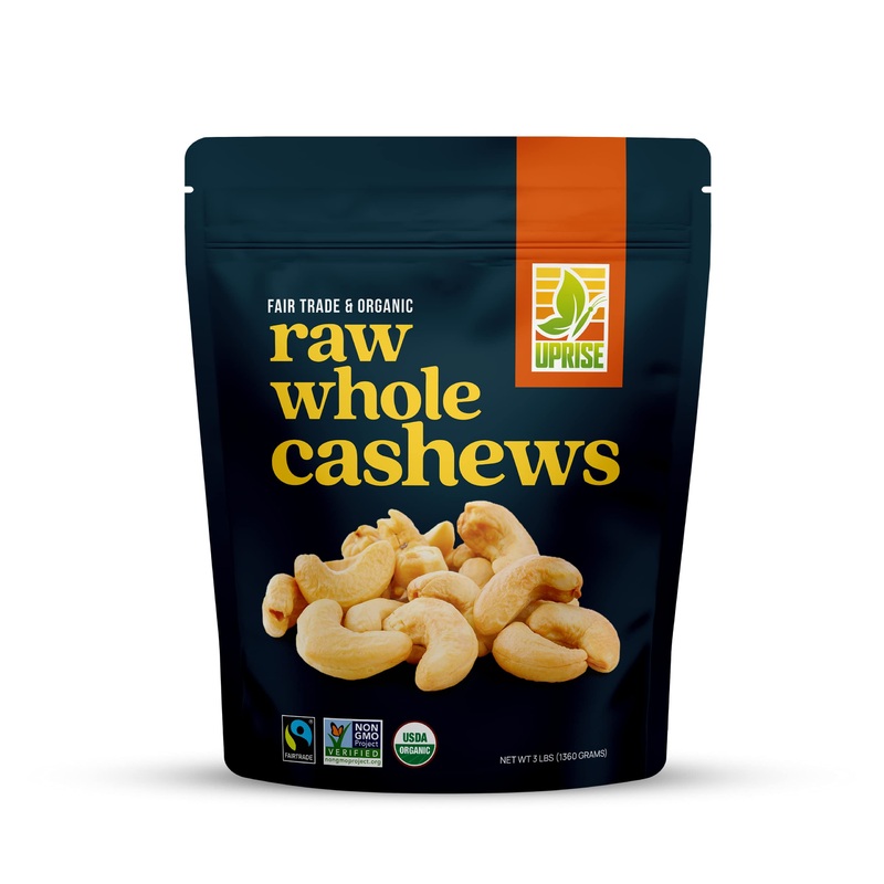 Fair Trade Organic Raw Cashews W320 (3 Lb) – Premium Whole Nuts For Snacking & Cooking, Ethically Sourced, Certified Sustainable