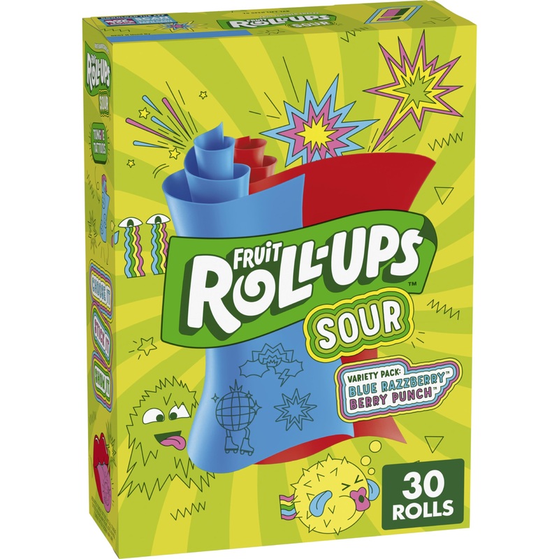 Fruit Roll-Ups Sour Fruit Flavored Snacks, Blue Razzberry & Berry Punch Flavors, Variety Pack, 15 Oz (30 Count)