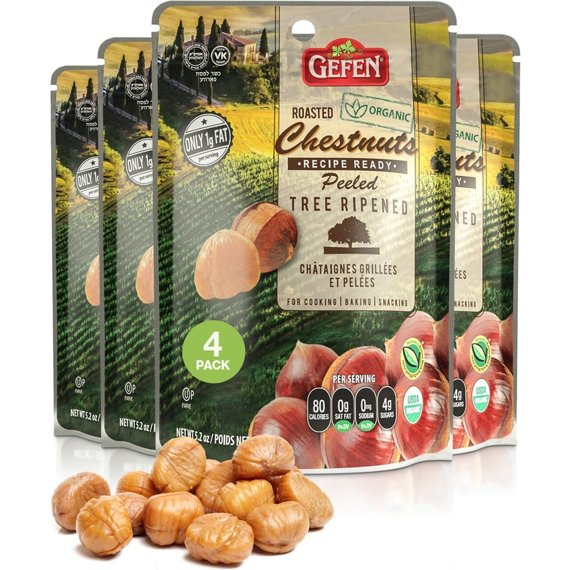 Gefen Organic Whole Peeled And Roasted Chestnuts, 5.2Oz (4 Pack) | Chestnuts Peeled And Ready To Eat | Great For Cooking & Bakin