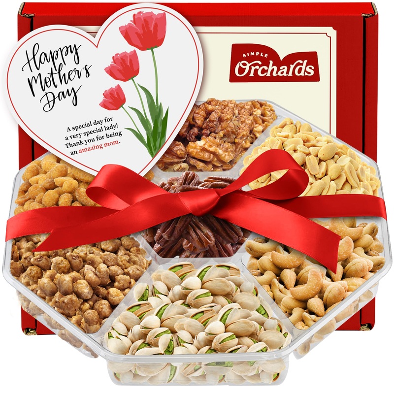 Mother’S Day Nuts Gift Basket, 7 Sectional Mothers Day Gift Basket With Cashews, Pistachios, Walnuts, Honey Glazed Pecans, Toffe