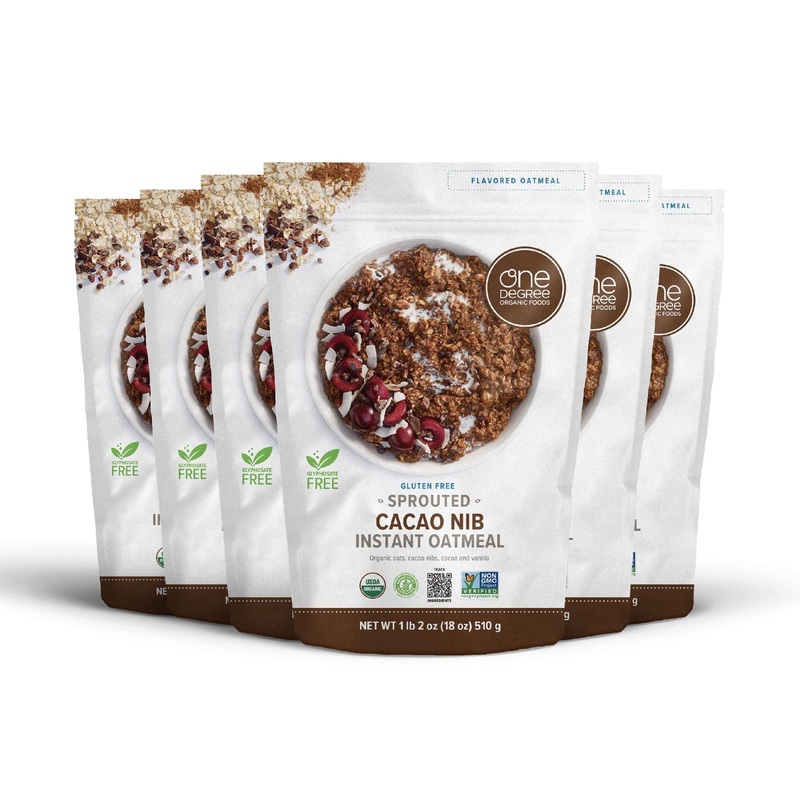 One Degree Organic Foods Sprouted Instant Oatmeal, Usda Organic, Non-Gmo, Vegan, And Gluten Free Instant Oatmeal (Cacao Nib, 6 P