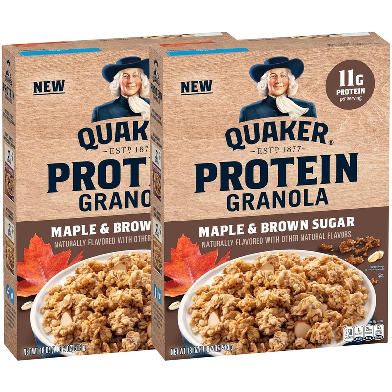 Quaker Protein Granola Breakfast Cereal, Maple Brown Sugar, 18Oz Boxes (2 Pack)