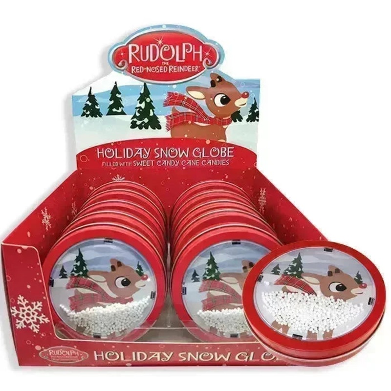 Rudolph Snow Globe Holiday Tin Candy: 12-Piece Display