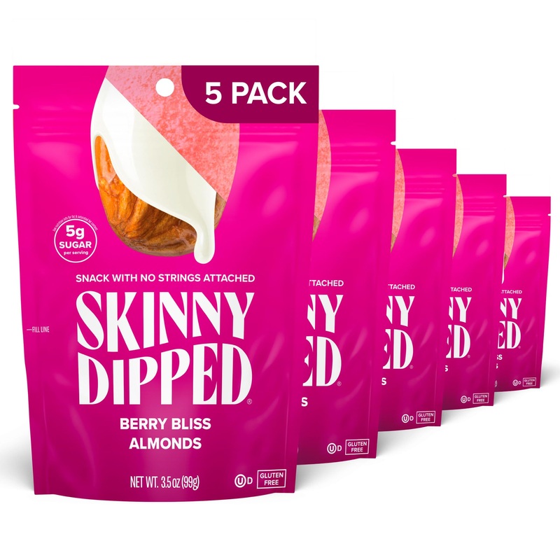 Skinnydipped Berry Bliss Yogurt Covered Almonds, Healthy Snack, Plant Protein, Gluten Free, 3.5Oz Resealable Bag, Pack Of 5