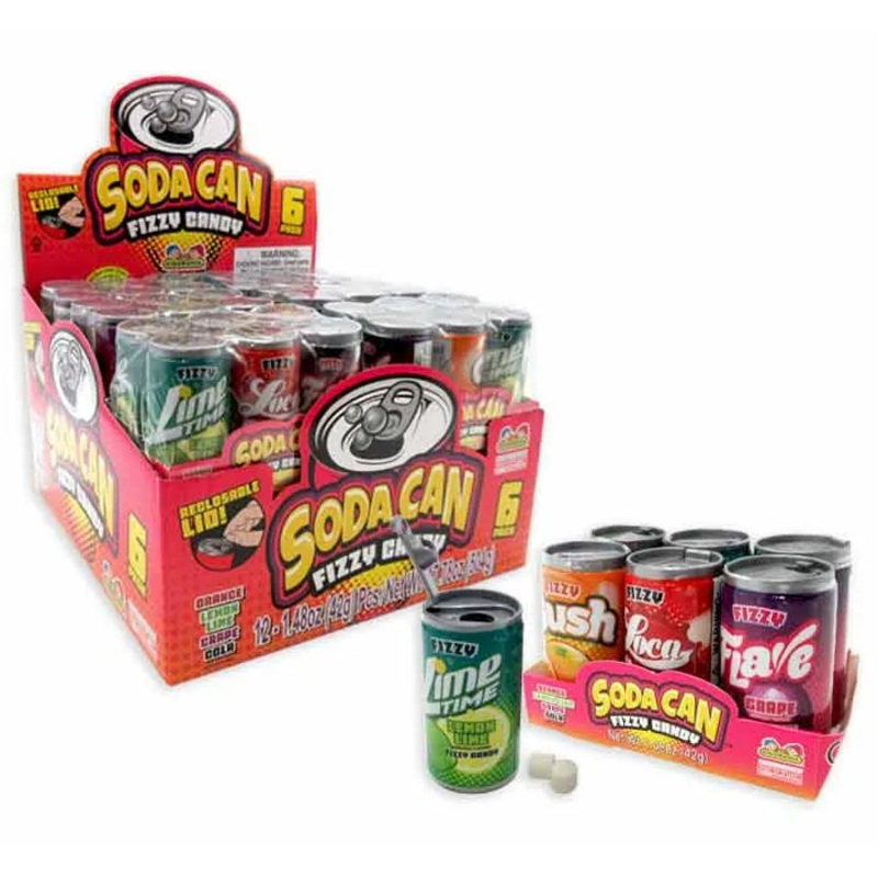 Soda Pop Fizzy Candy Cans Six-Packs: 12-Piece Box