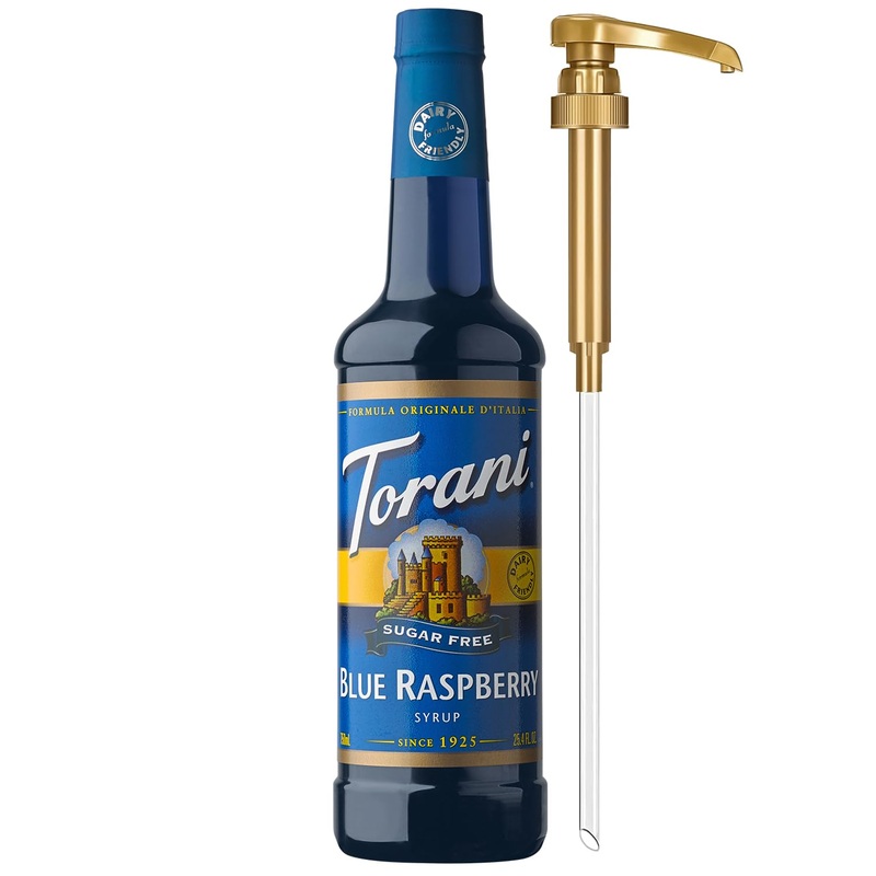 Torani Sugar Free Syrup, Blue Raspberry, Zero-Calorie Flavoring For Drinks, Pump Included, 25.4 Oz