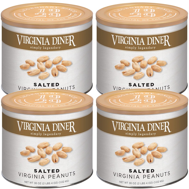 Virginia Diner Gourmet Extra Large Virginia Peanuts Blister Roasted Nuts All Natural Healthy Snack Gift 36Oz (4 Pack) Salted