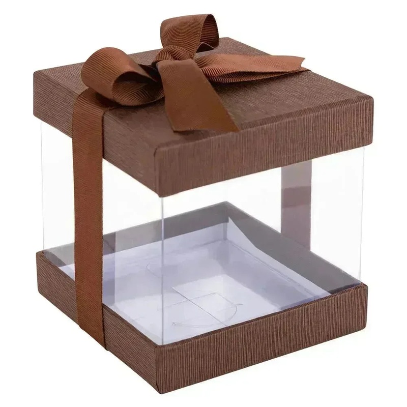 Clear Plastic Gift Boxes Brown 4X4X4″ 6 Pack Bakery Boxes With Base Lid & Ribbon