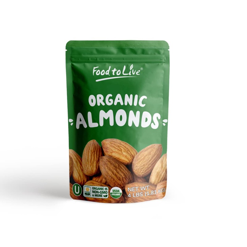 Food To Live Organic California Almonds, 4 Pounds – Non-Gmo, Whole, Unsalted, Unroasted, Keto, Vegan Nuts In Bulk. Rich In Vitam