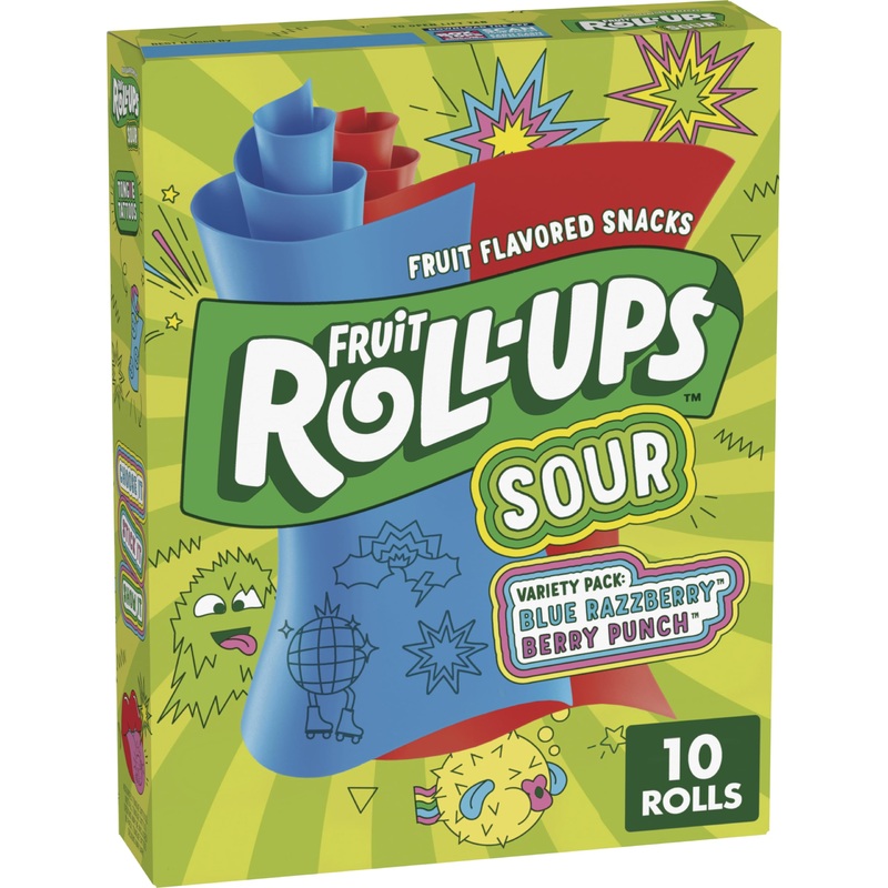 Fruit Roll-Ups Sour Fruit Flavored Snacks, Blue Razzberry & Berry Punch Flavors, Variety Pack 5 Oz (10 Count)