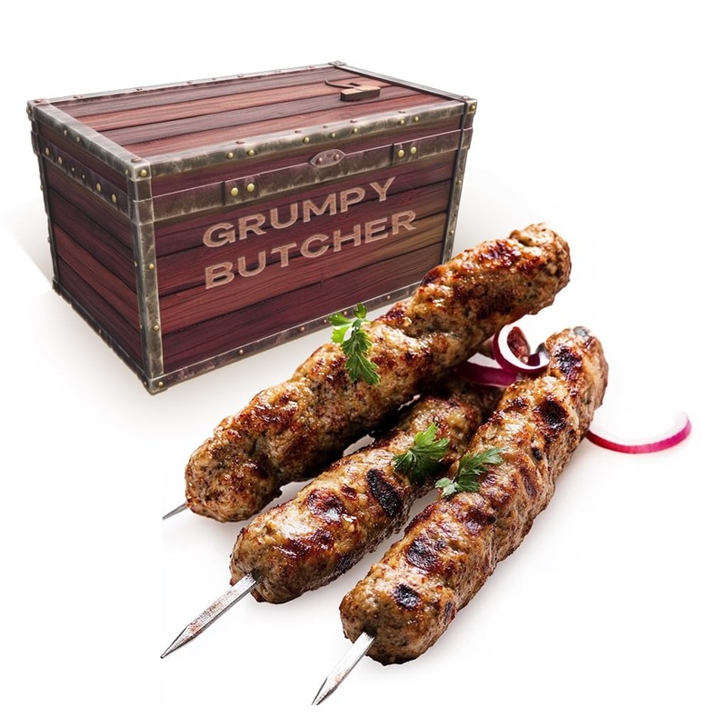 Grumpy Butcher Fully Cooked Beef Kebabs, 4 Pack (1 Lb Each) – Middle Eastern Style Kofta Kabob Made With Lean Ground Beef, Warm