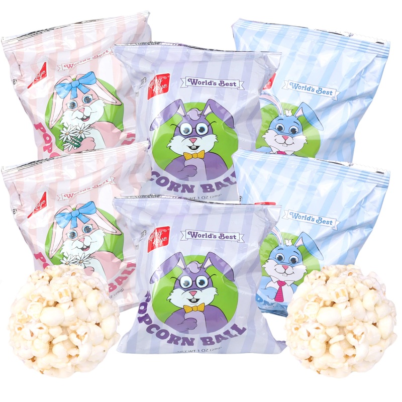 Kathy Kaye Easter Popcorn Balls, Individually Packaged Sweet And Salty Treats, Gift Basket Stuffers, 1 Ounce Each, (Pack Of 6)