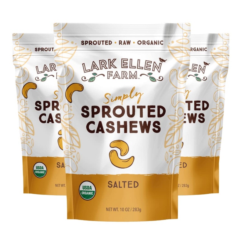 Lark Ellen Farm Sprouted Salted Cashews – Non Gmo, Healthy Keto Snacks, Paleo, Gluten Free, Vegan, Certified Organic Nut, Sugar