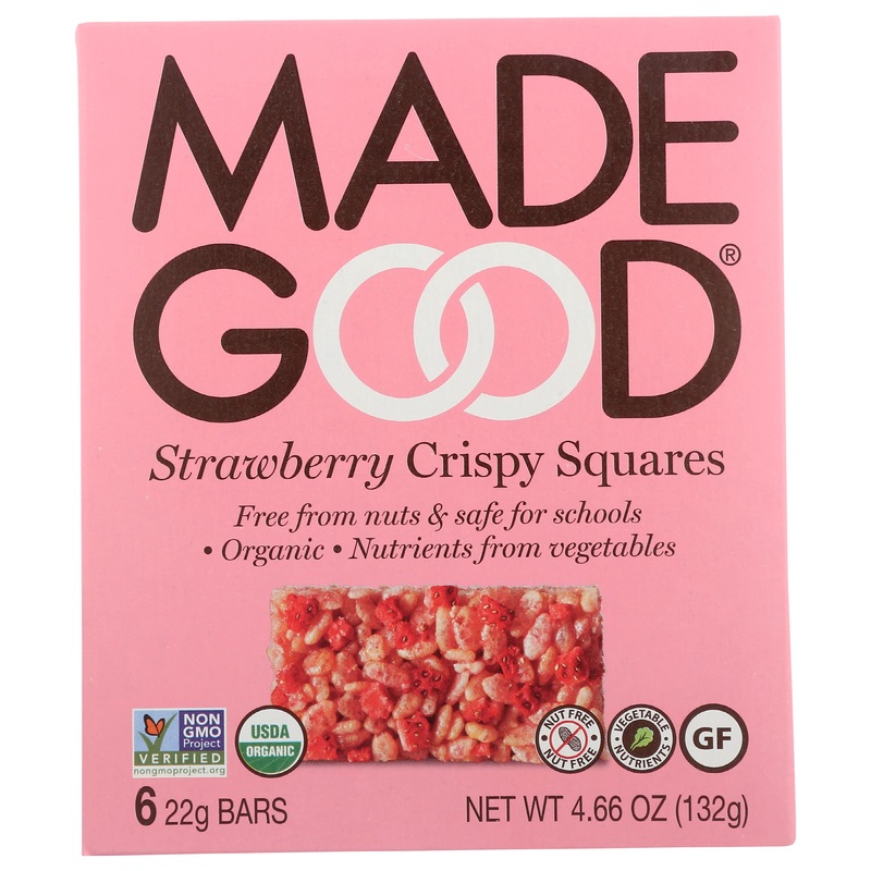 Madegood Strawberry Rice Crispy Squares, Usda Certified Organic, Gluten Free & Non-Gmo, 4.68 Oz (Pack Of 6), Natural