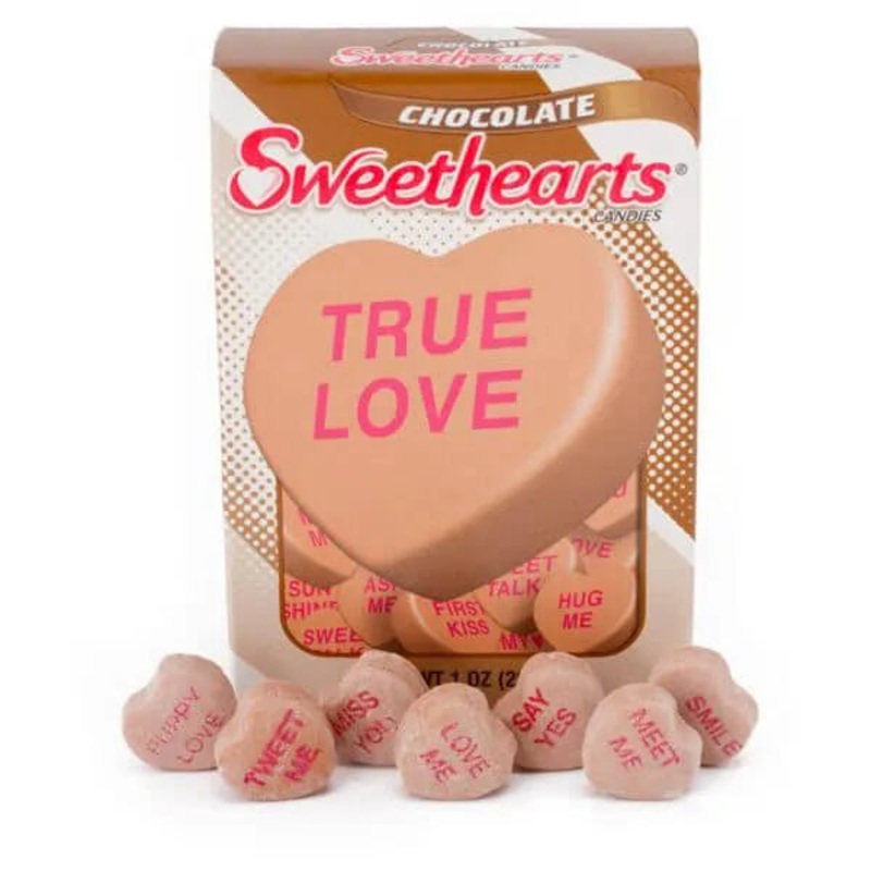 Necco Sweethearts Tiny Conversation Candy Hearts Packs – Chocolate Flavor: 36-Piece Box