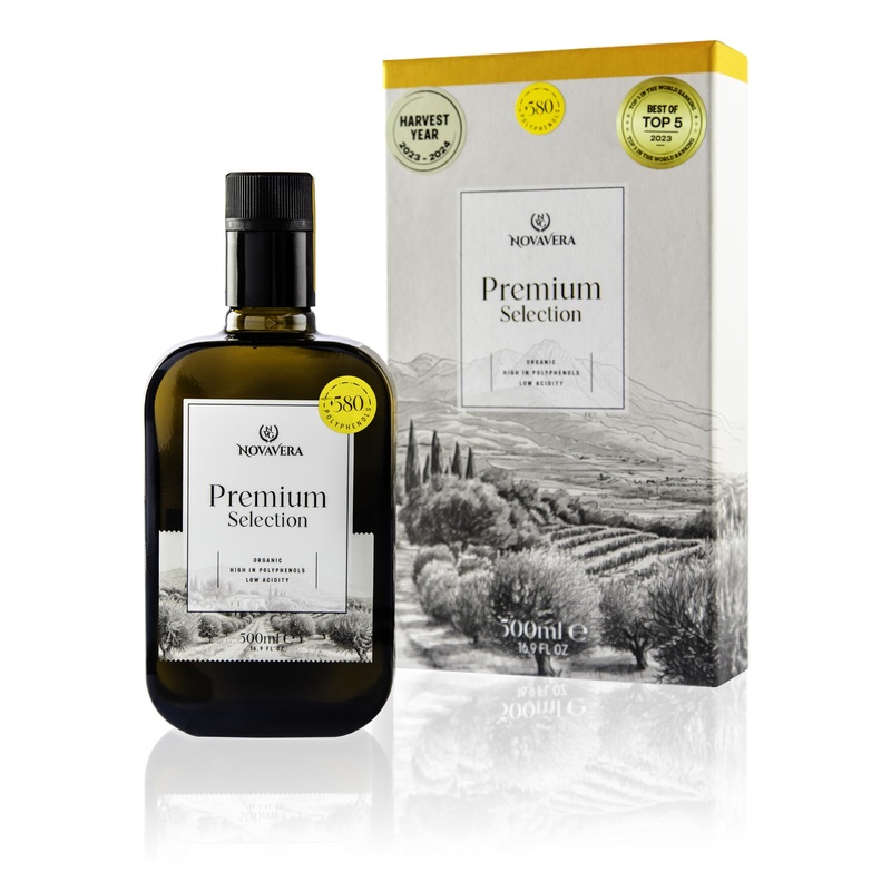 NVG NOVAVERA Organic Extra Virgin Olive Oil, High Polyphenol (600 MG/KG), Cold Pressed, Low Acidity, 16.9 oz, Top 5 World Ranking