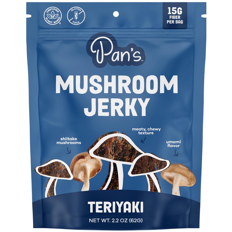 Pan’S Mushroom Jerky, Vegan Snacks, Dried Mushrooms Shiitake, Plant Based Jerky, Meatless Jerky, Gluten Free, High In Fiber, Wit