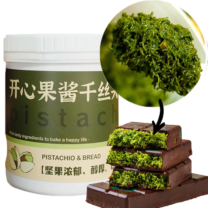 Pistachio Cream Paste With Dried Shredded Fillo Dough For Dubai Chocolate Bar – Authentic Quick Sweet Snack, Ideal Stuffed Desse