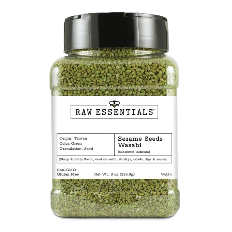 Raw Essentials Wasabi Sesame Seeds – Bold, Nutty Flavor With A Spicy Kick For Sushi, Stir-Fries, Salads, And More -Non-Gmo, Vega