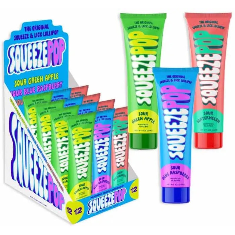 Squeeze Pop Liquid Candy Tubes – Sour Flavors: 12-Piece Box