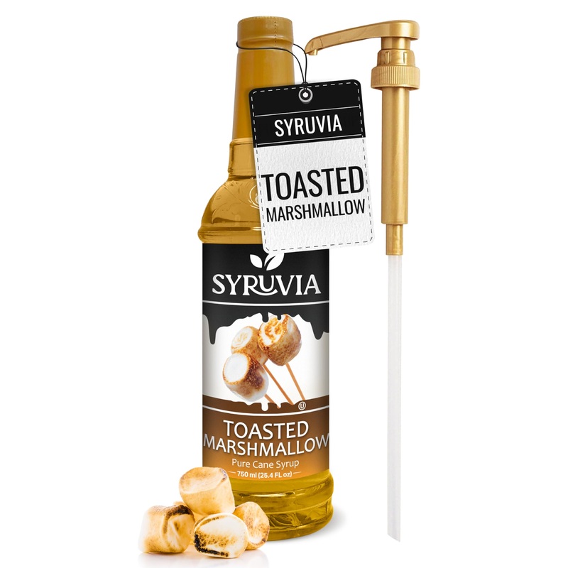 Syruvia Toasted Marshmallow Coffee Syrup – 25.4 Fl Oz Premium Coffee Flavoring Syrup – Kosher Coffee Syrups, Gluten Free, No Col