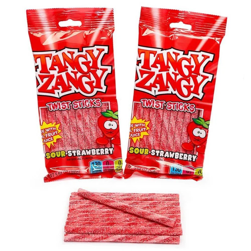 Tangy Zangy Twist Sticks Candy Packs – Sour Strawberry: 12-Piece Box