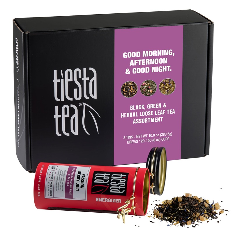 Tiesta Tea – Tea Tin Gift Box | Loose Leaf | High To Non Caffeinated Variety Pack | Make Hot & Iced | 3 Tins Of Assorted Blends