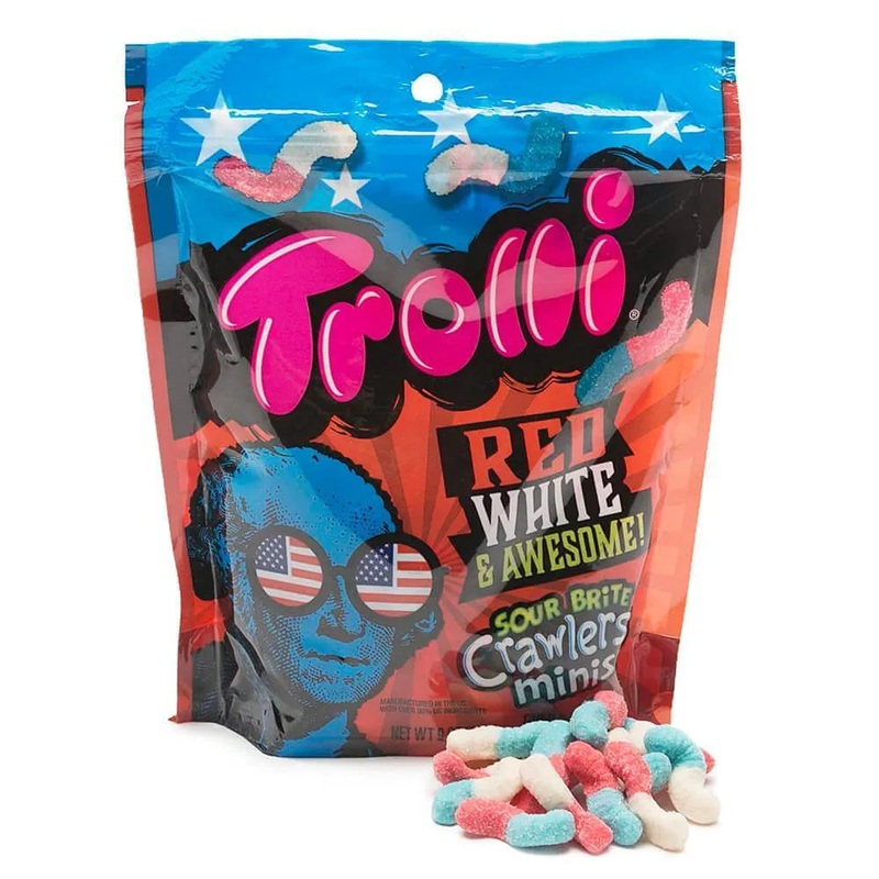 Trolli Sour Brite Crawlers Minis Gummy Worms – Red, White, and Awesome: 9-Ounce Bag