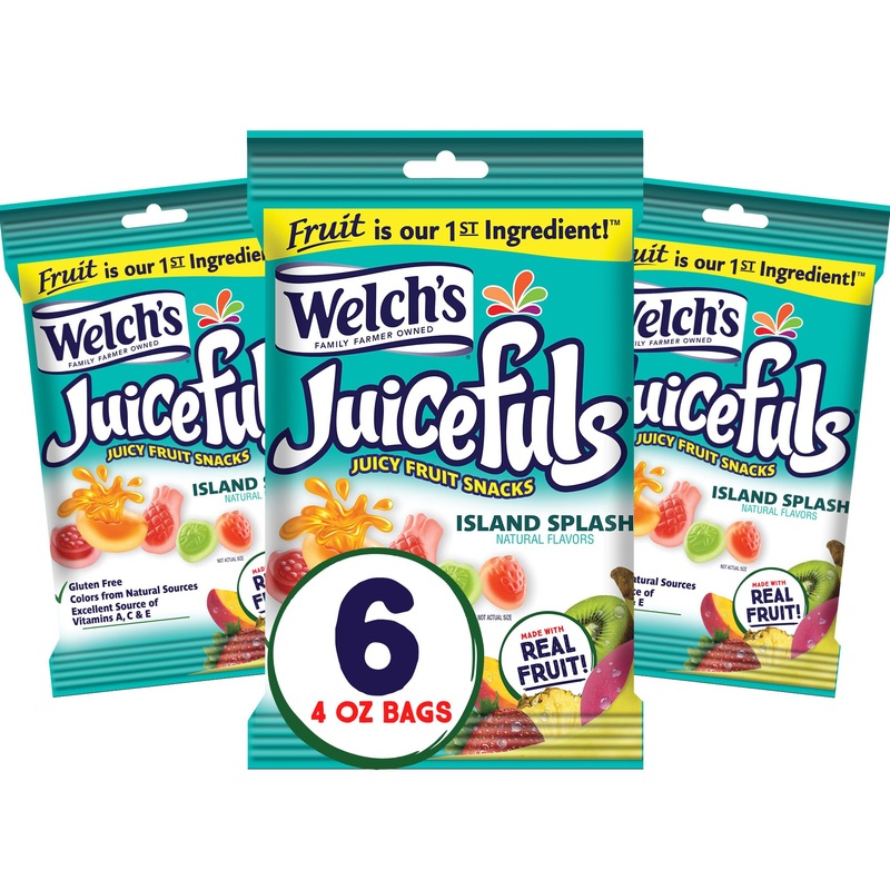 Welch’S Juicefuls Juicy Fruit Snacks, Island Splash, Fruit Gushers, Gluten Free, 4 Oz Sharing Size Bags (Pack Of 6)