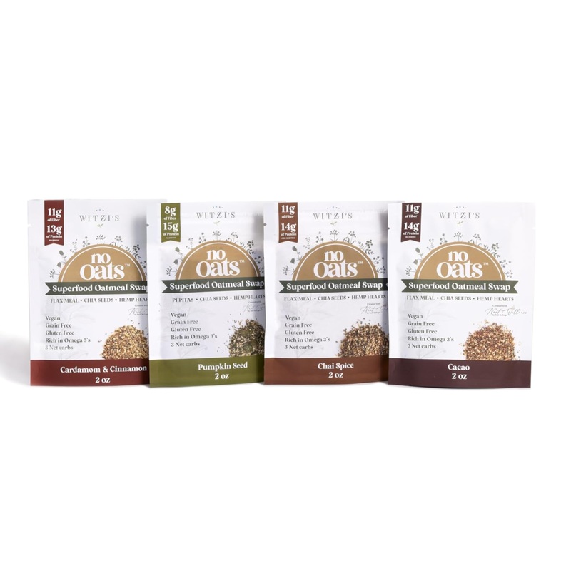 Witzi’S No Oats Oatmeal Alternative, Variety Pack, 2Oz (Pack Of 4), Cardamom & Cinnamon, Cacao, Pumpkin Seed, Chai Spice, Made W