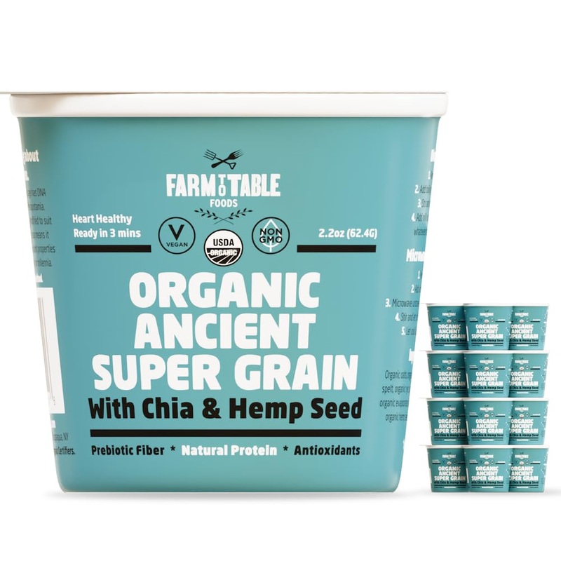 Farm To Table Foods Organic Ancient Super Grain Oatmeal Individual Serving Cups, With Chia And Hemp Seed – High Protein, Non-Gmo