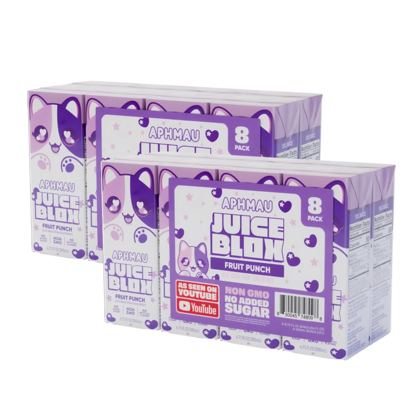 Generic Fruits Blox Mixed Fruit Snacks, 2 Case Aphmauu Fruit Punch Flavor, 16 Individual Juice Boxes Total (Juice Box Aphmauu)