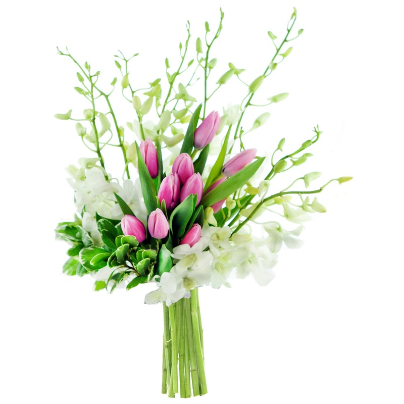 Kabloom Prime Next Day Delivery – Mothers Day Collection – Pink Pearl Tulips And White Orchids| Fresh For Delivery Prime.Gift Fo