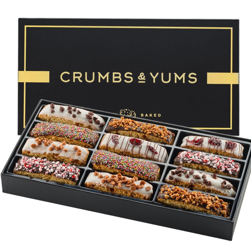 Mothers Day Cookies Gift Basket – 12 Gourmet Chocolate Covered Biscotti With Assorted Toppings – Assorted Food Gift Box For Fath