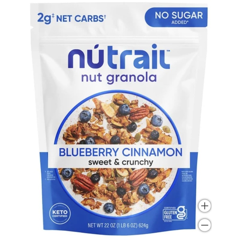 Nutrael Nut Granola Cereal, Blueberry Cinnamon, No Sugar Added, Keto, Gluten Free 624G