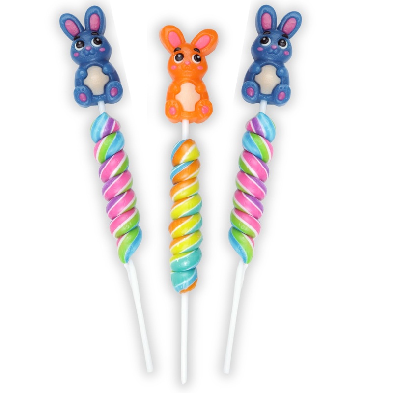 Sweetzo – Colorful Swirl Lollipops With Gummy Bunny Topper, Easter Basket Fillers, Style May Vary (Pack Of 3)