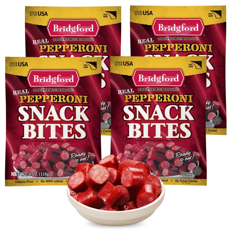 Bridgford Pepperoni Snack Bites 4 Oz Pack Of 4 – Ready-To-Eat Pepperoni Snacks For On-The-Go Snacking – Pork And Beef Pepperoni
