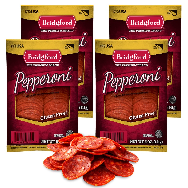 Bridgford Sliced Pepperoni 5 Oz Pack Of 4 – Gluten-Free Pepperoni Slices For Pizza And Sandwiches – Zero Carb Sliced Pepperoni F
