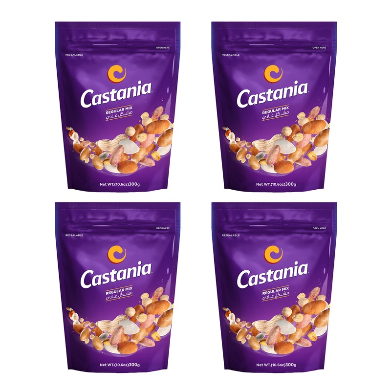 Castania Bbq Lebanese Mixed Nuts, Regular Mix With Peanuts, Pumpkin Seeds, Corn, And Chickpeas, 10.6Oz (Pack Of 4)
