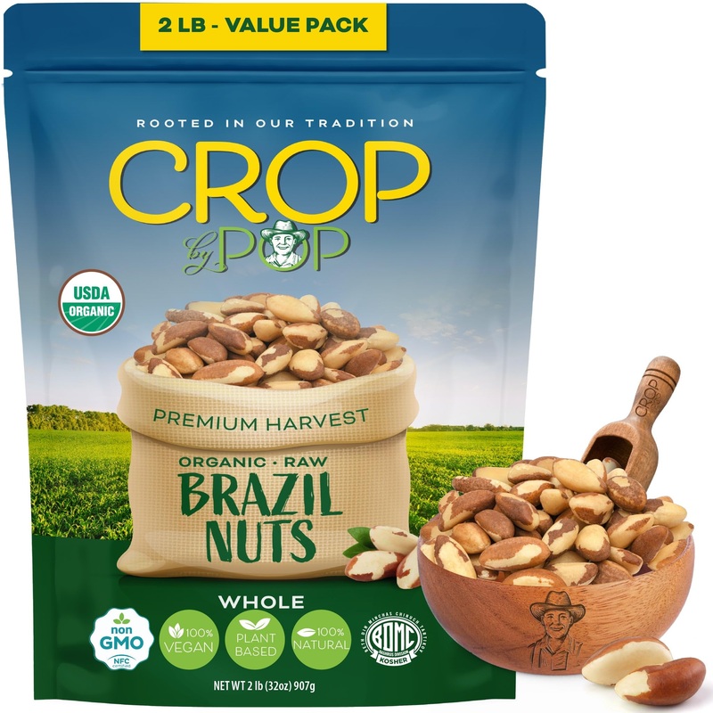 Crop By Pop – Organic Raw Brazil Nuts, (32 Oz – 2 Lb) Usda Organic & Non Gmo Certified – Plant Based, Vegan, Kosher