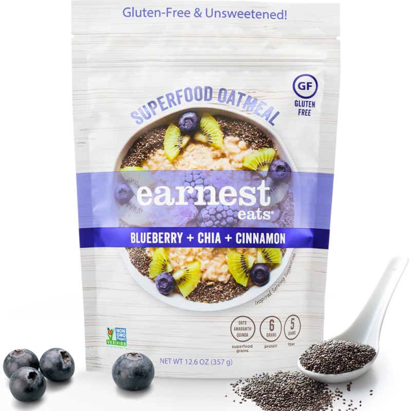 Earnest Eats Superfood Oatmeal, Hot Cereal With Quinoa, Superfood Blueberry Chia Blend, 75.6 Oz, Pack Of 6