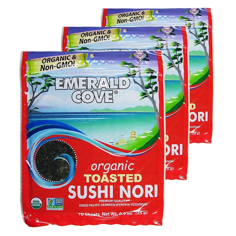 Emerald Cove Organic Nori Sheets For Sushi, Onigiri, Wraps, Non-Gmo, Roasted Nori, Resealable Package, Product Of Korea, 10 Shee