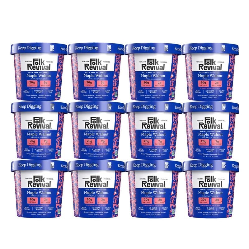 Folk Revival Maple Walnut Keto Instant Oatmeal – 20G Protein, 2G Net Carbs, High Fiber, Non Gmo, Gluten Free, Made With Acorns –