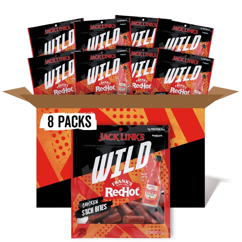 Jack Link’S Wild Chicken Stick Bites Made With Frank’S Redhot Flavor, Mini Meat Sticks, Shareable Under 100 Calories Snack Packs
